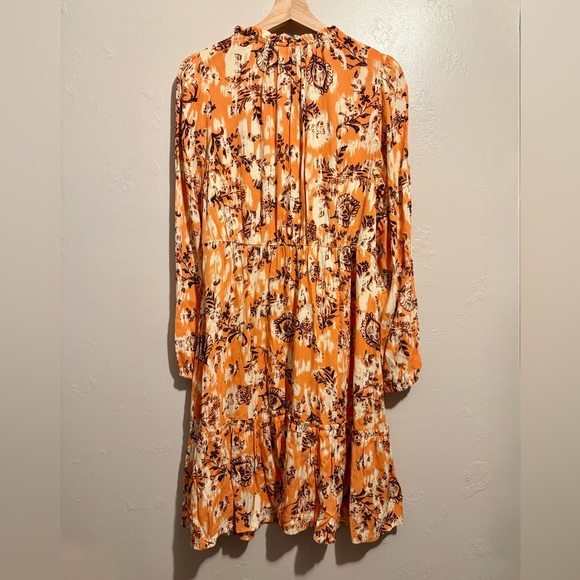 Frye Cadmium Orange Combo Tiered Front Button Dress Western Floral Cowgirl Small - Picture 14 of 16
